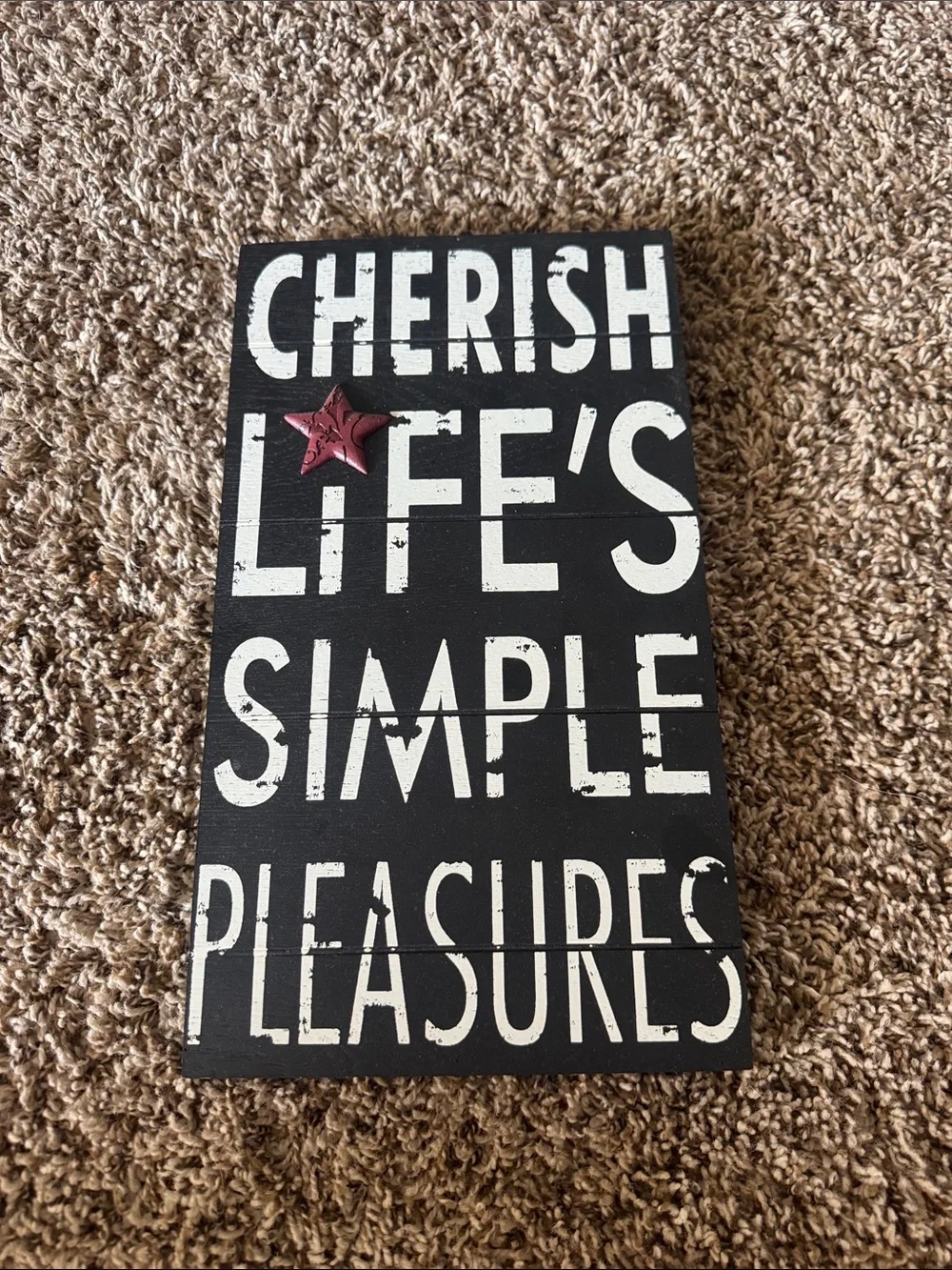 Cherish Life's Simple Pleasures Wall Sign - Black & White with Red Star